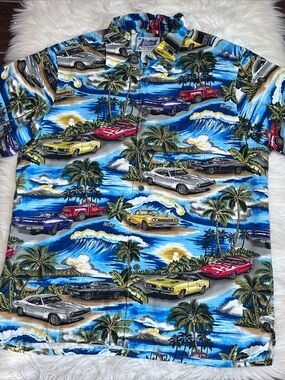 Reyn Spooner Sports Dodge Hawaiian Button Up Shirt Mens M Muscle Cars Aloha